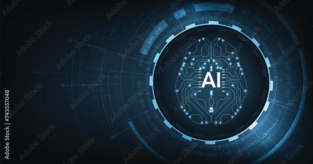 Aufkleber electronic brain and concept of artificial intelligence (ai).graphic of a digital brain and human he
