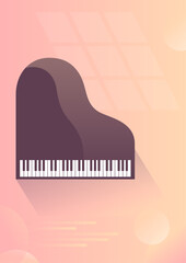 Vector illustration of a grand piano on a pink background.