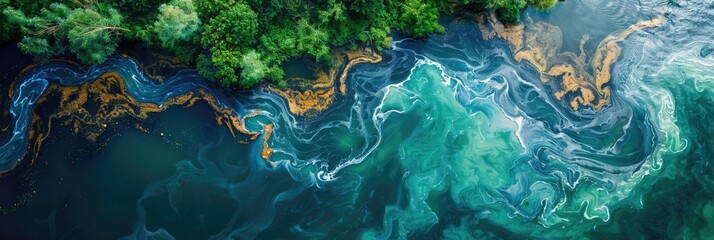 Chemicals that are dangerous are discharged into the river. Generative Ai. - obrazy, fototapety, plakaty