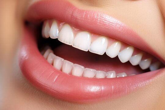 Close-up of womans beautiful white teeth - importance of dental care for healthy smile