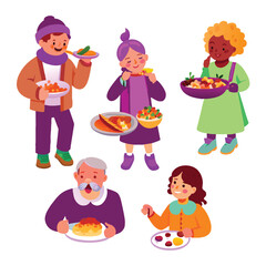 watercolor people eating vector