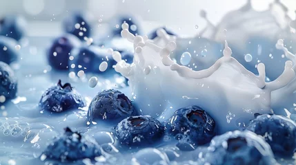 Wandcirkels aluminium Blueberries milk splash,Fresh Blueberry With Milk Splash © Amonthep