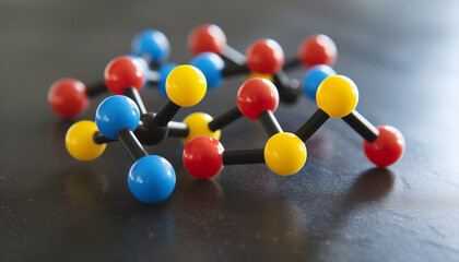 A hands-on molecular model kit sprawled out on a table - showcasing various atoms connecting - highlighting the intricate world of chemical bonds - wide format