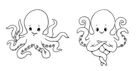 Funny octopus to color in. Template for a coloring book with sea ​​animals. Coloring template for kids.	