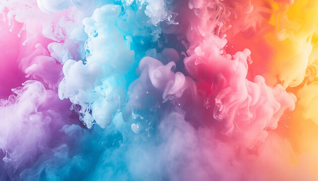 In a controlled environment - two chemicals mix - resulting in a fascinating display of colors and cloud formations - demonstrating chemistry in action - wide format