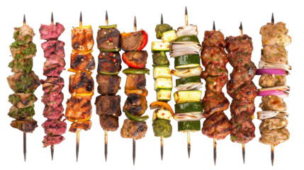 Kebab skewers of marinated isolated on transparent background