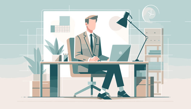 Concept vector illustration of businessman working in an office.
