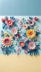 Paper Craft Flowers on Blue Background