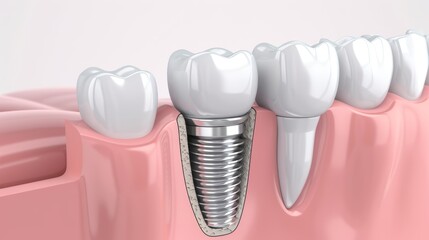 Fototapeta na wymiar 3D illustration highlighting a false tooth implant in a row of perfect teeth, showcasing modern dental solutions for a flawless smile.