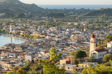 Beautiful cityscape of Zakynthos city from Bochali on Zante island in Greece