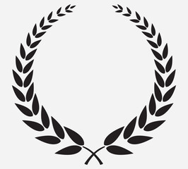  laurel wreath icon - symbol of victory and achievement. Vintage design element for medals, awards, coat of arms or anniversary logo. Gray silhouette isolated on white background. Vector illustration
