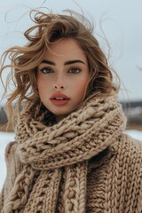 model sporting Oversized knit scarf for a cozy yet stylish look