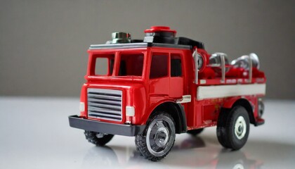 Fototapeta na wymiar Old fire truck on fire, mini fire truck toy 