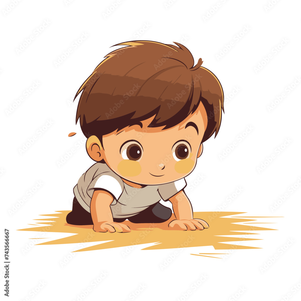 Sticker cute little boy crawling on the ground cartoon vector illustration graphic design