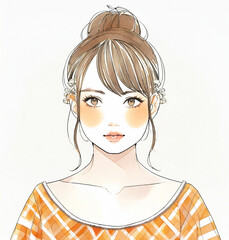 メイクやスキンケアをしている女性のイラストレーション