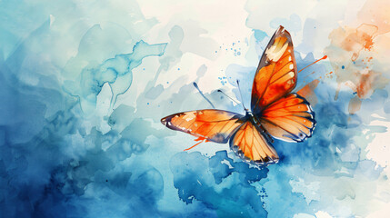 Fototapeta na wymiar Watercolor sky butterfly