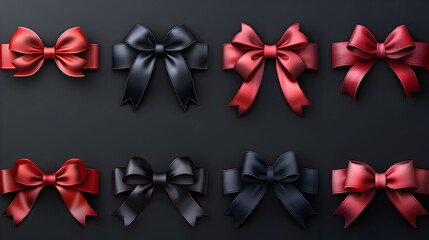 A Set Of Pink Bow,Red bows with black background.