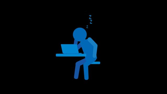 パソコンで作業中に居眠りをする ピクトグラム人物　ループアニメ