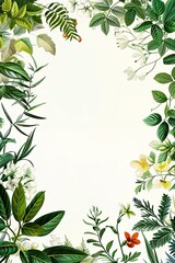 A white background with A border of 35mm film from a 1930s botanical book, Water colour illustrations of plants Frame in the border