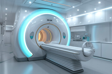 Magnetic resonance imaging device in Hospital 3D rendering . Medical Equipment - obrazy, fototapety, plakaty