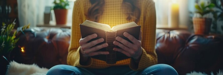 Reading the Bible and handling a book. Generative Ai.