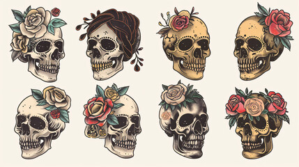 Womens feminine skull - obrazy, fototapety, plakaty