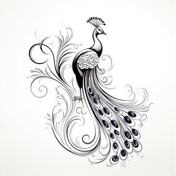 recommend clip art: Sketch of a peacock tattoo. T-shirt apparel print design.