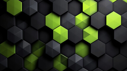 Black and green hexagons background.