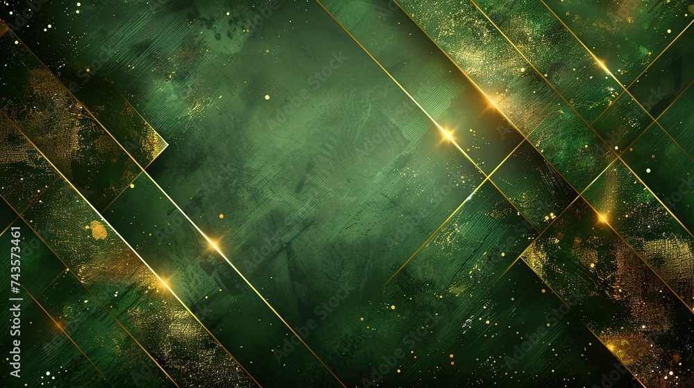 Wall mural Luxury green background combine with glowing golden lines.