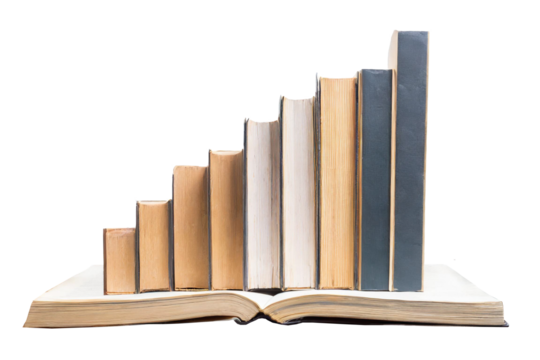 Open book with rising book Infographics bar chart