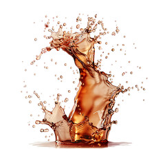 cascading liquid brown soda or tea splash frozen in an abstract futuristic 3d texture isolated on a transparent background - obrazy, fototapety, plakaty