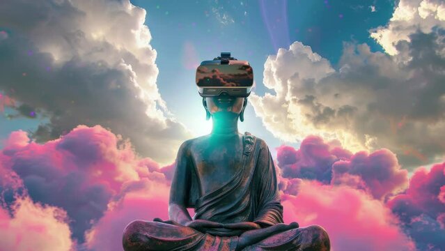 gold buddha statues wiht vr headset generated with AI