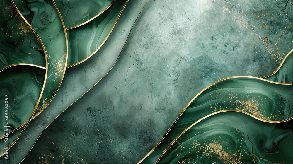 Poster luxury green curve with border golden curve lines background