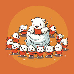 Polar bear with group of children. vector illustration. eps10