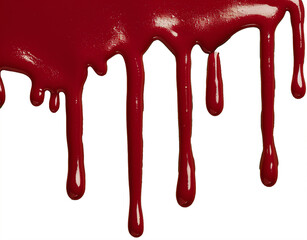 Glossy Red Blood Drips on Transparent Background