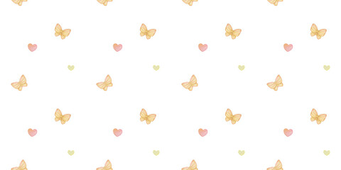 cute butterfly and heart watercolor pattern for child textile or wallpaper