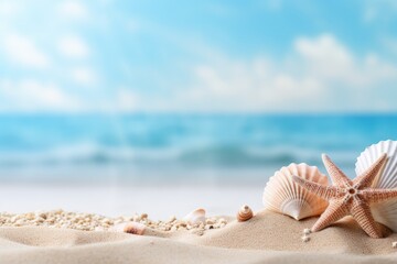 Seashore Serenity - Starfish and Shells on Pristine Sands Generative AI - obrazy, fototapety, plakaty