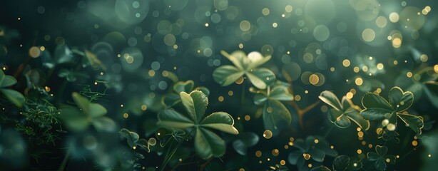 Fototapeta na wymiar Mystical Clover Leaves with Dew Drops in Twilight - Generative AI