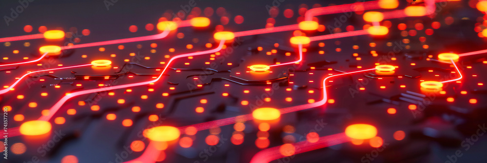 Poster high-tech circuit board, abstract digital technology background, blue and black design with processo