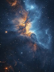 Fototapeta premium Photography backdrop in deep blue, simulating a night sky, with stars fading into the blur around a central clear space.