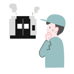 NCマシニングが故障して困る男性作業員