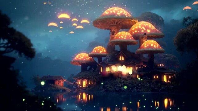 Fairy tale castle in the night. Seamless looping time-lapse 4k video animation background