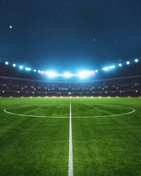 textured natural soccer game field - center, midfield. Poster with copy space.