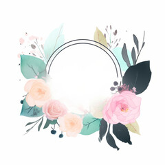 Creative arts piece with pink flowers and green leaves on a white background