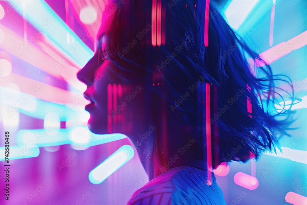 Poster woman in the nightclub. a slide background for showcasing digital content. background image. created