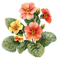 Spring red primrose flower. Illustration of a cute spring yellow primroses in realistic style on a white background