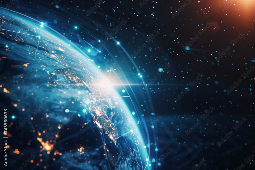 Poster earth and space. interconnection. a slide background for showcasing digital content. background imag