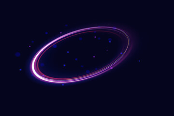 Neon light circle of speed in the form of a round whirlpool. Curve blue line light effect. Luminous spiral round frame.