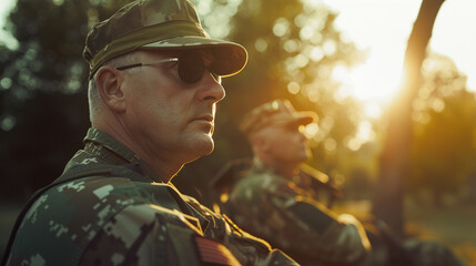 A military veteran dressed in camouflage uniform  - obrazy, fototapety, plakaty