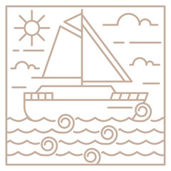 illustration of ocean and sailboat monoline or line art style